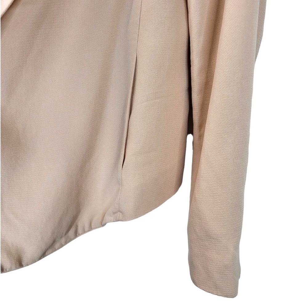 Zara Waterfall Draped Cascading Open Front Padded Shoulders Blazer in Soft Peach - Picture 5 of 9